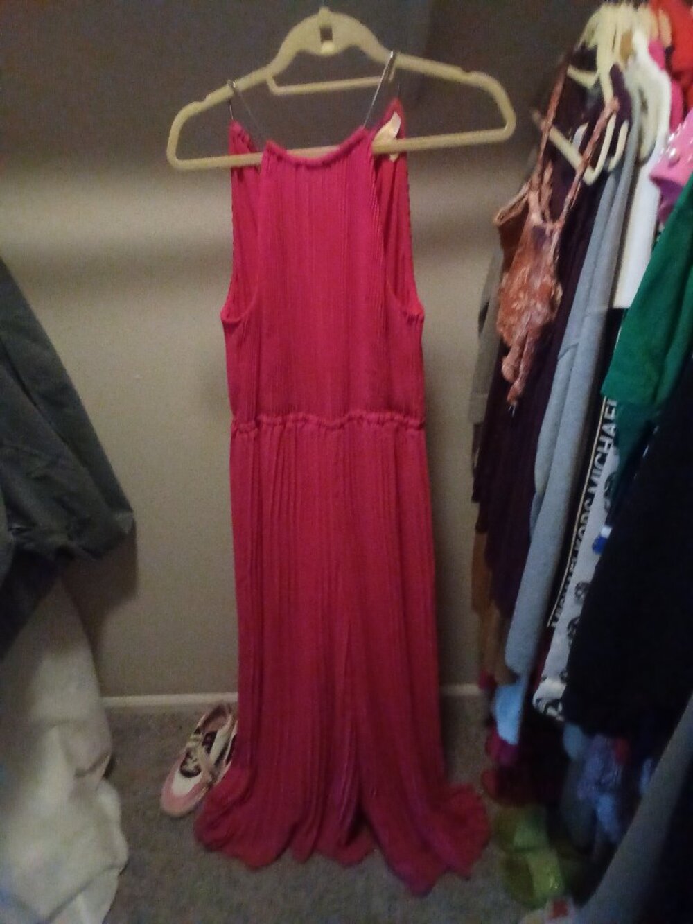 Michael Kors Fuchsia Pleated Wide Leg Jumpsuit Sleeveless
